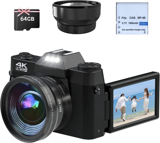 Digitalkamera 4K, CCN 48MP Fotokamera mit 180° Flip 3.0" Bildschirm, W24-AX1901
